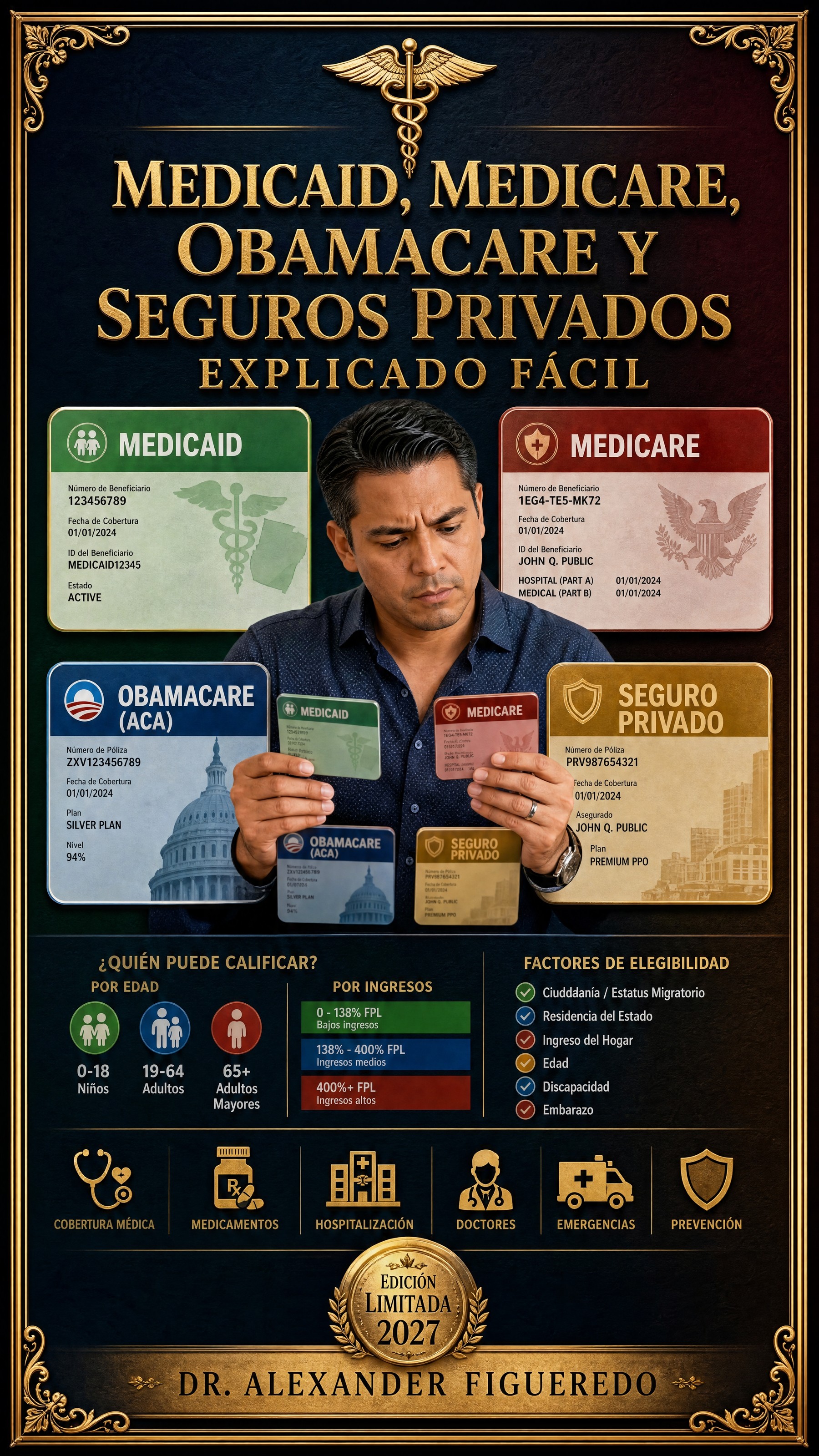 Portada — Medicaid, Medicare, Obamacare y Seguros Privados — Explicado Fácil